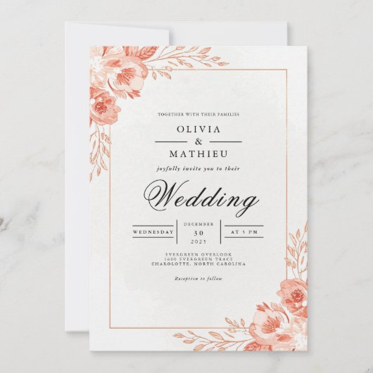 Invitation Mariage Corail Pétales (Devant)