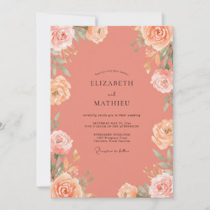 Invitation Mariage Corail Pivoine Rose Poussiéreux