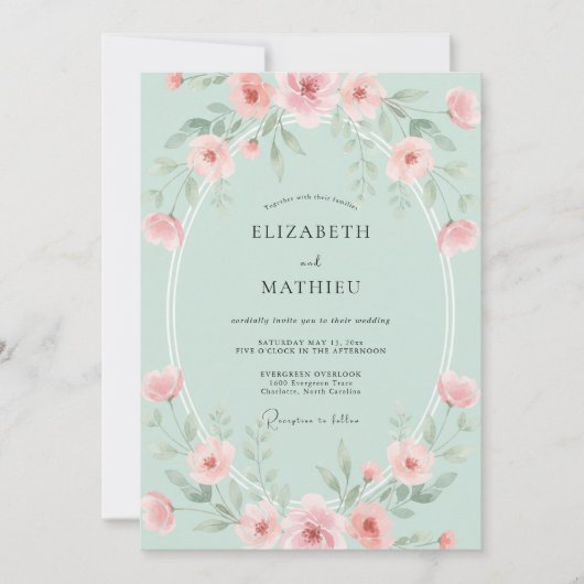 Invitation Mariage Corail Ranunculus Eucalyptus Mousse de Mer (Devant)