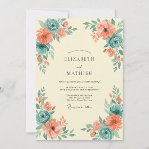 Invitation Mariage Corail Ranunculus Eucalyptus Poussiéreux S