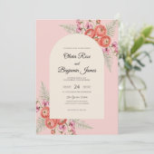 Invitation Mariage Corail Rose Eucalyptus (Debout devant)