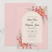 Invitation Mariage Corail Rose Eucalyptus (Devant / Derrière)