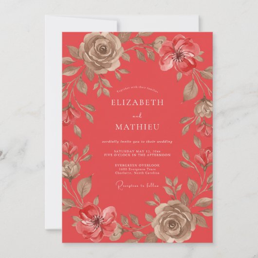 Invitation Mariage Corail Rose Vintage (Devant)
