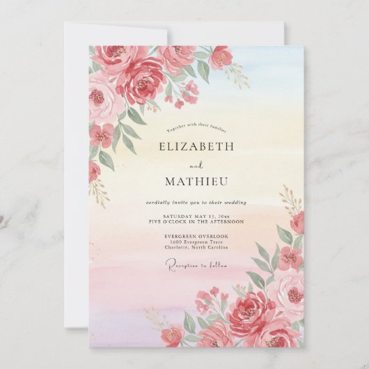 Invitation Mariage Corail Rose Vivid (Devant)