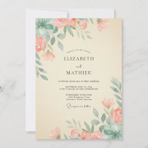 Invitation Mariage Corail Rouge Clair Pivoine