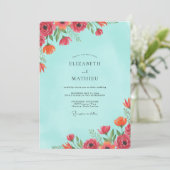 Invitation Mariage Corail Rouge Turquoise (Debout devant)