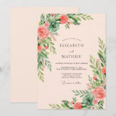 Invitation Mariage Corail Verdoyant Succulent (Devant / Derrière)