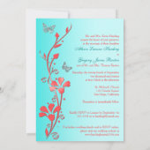 Invitation Mariage| Coral Aqua Grey| Floral| Papillons (Dos)
