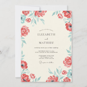 Invitation Mariage Coral Aqua Poppy