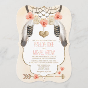 Invitation Mariage Coral et Gold Dreamcatcher