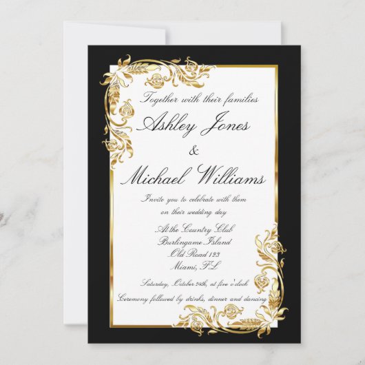 Invitation Mariage cordial d'Élégance dorée et blanche (Devant)