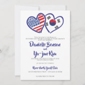 Invitation Mariage coréen américain des drapeaux de coeur (Devant)