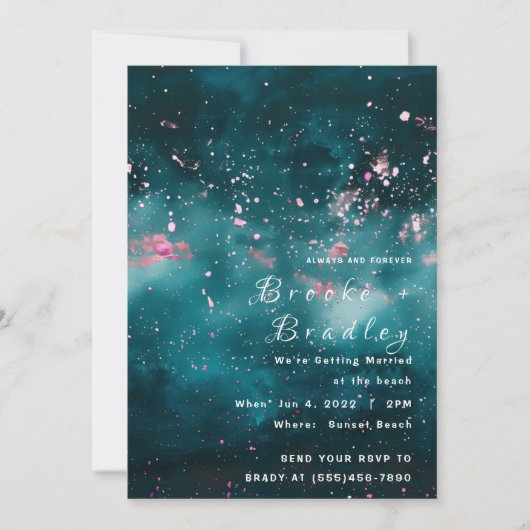 Invitation Mariage Cosmic Splash Teal & Rose (Devant)