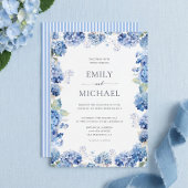 Invitation Mariage Côte d'Azur Aquarelle Hydrangea Bleue