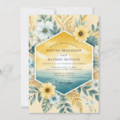 Invitation Mariage Côte d'Azur sarcelle dorée (Devant)