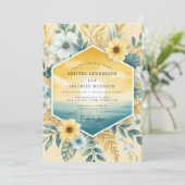 Invitation Mariage Côte d'Azur sarcelle dorée (Debout devant)