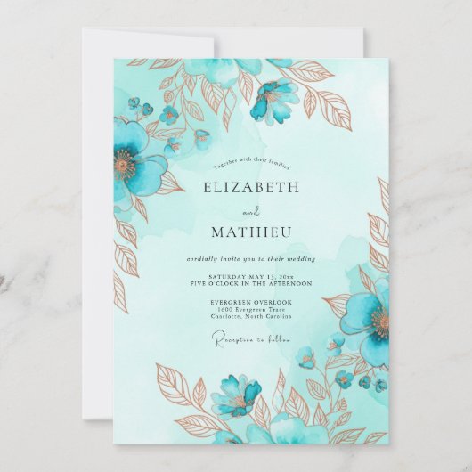 Invitation Mariage Côte de Teinte Métallique Sarcelle (Devant)