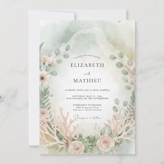 Invitation Mariage Côté Mer Éthéré Mousse de Mer (Devant)
