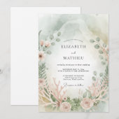 Invitation Mariage Côté Mer Éthéré Mousse de Mer (Devant / Derrière)