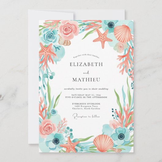Invitation Mariage Côtes de Corail Fantaisistes (Devant)