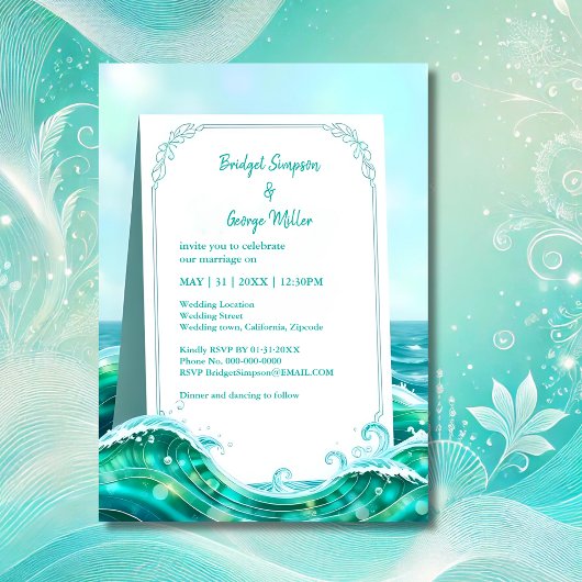 Invitation mariage côtier abstrait turquoise