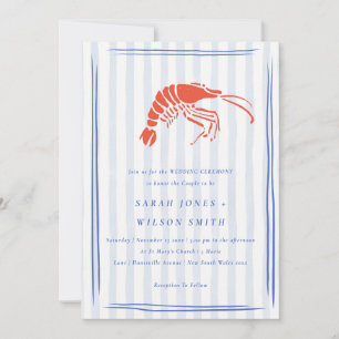 Invitation Mariage côtier au crabe rayé rouge et bleu rétro