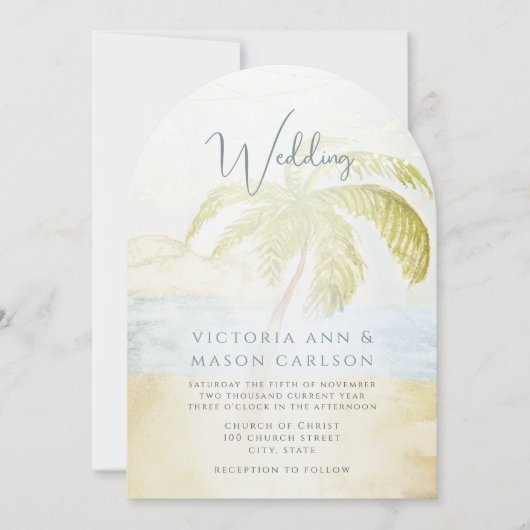 Invitation Mariage côtier bleu de palmier (Devant)