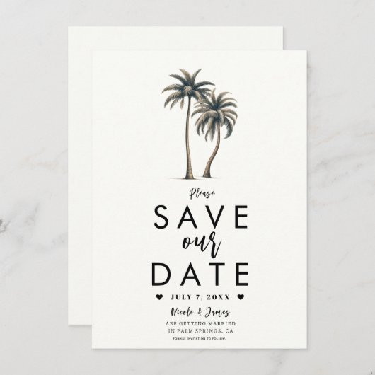 Invitation Mariage côtier de palmiers tropicaux Enregistrer l (Devant / Derrière)