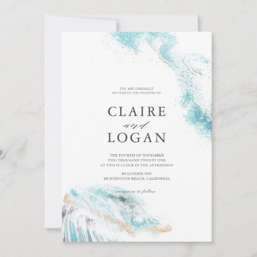 Invitation Mariage côtier des vagues bleues (Devant)