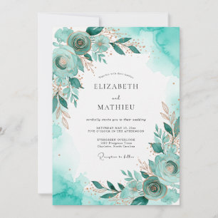 Invitation Mariage côtier doré sarcelle