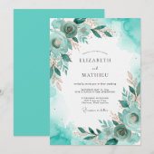 Invitation Mariage côtier doré sarcelle (Devant / Derrière)