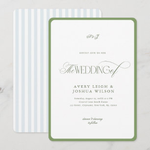 Invitation Mariage côtier élégant avec des rayures vert sauge