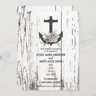 Invitation Mariage côtier en bois rustique d'Ancre de plage
