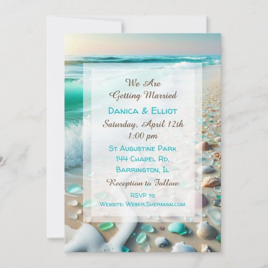 Invitation Mariage côtier en verre de mer (Devant)