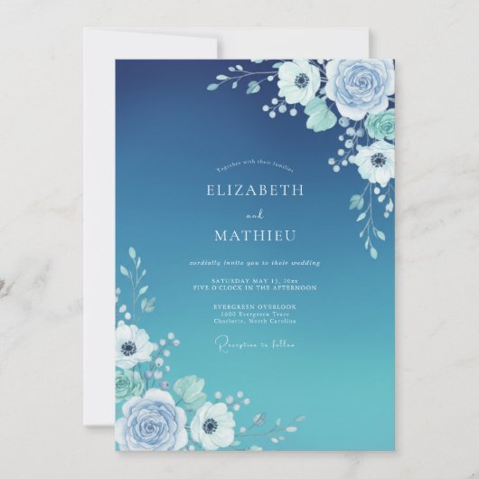 Invitation Mariage côtier lumineux bleu sarcelle (Devant)