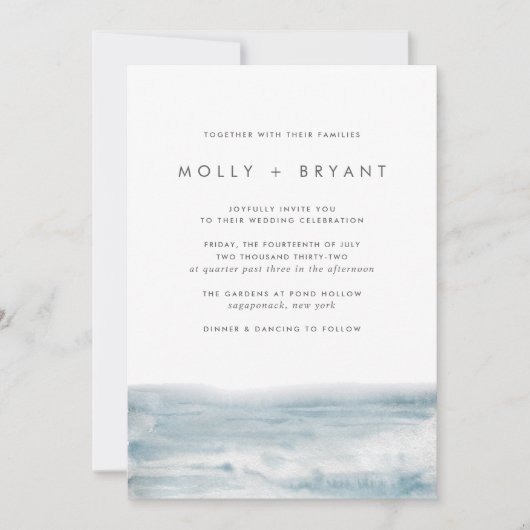 Invitation Mariage côtier moderne à double face basse (Devant)