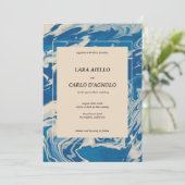 Invitation Mariage côtier moderne marbré bleu (Debout devant)