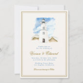Invitation Mariage côtier nautique du phare d'aquarelle (Devant)