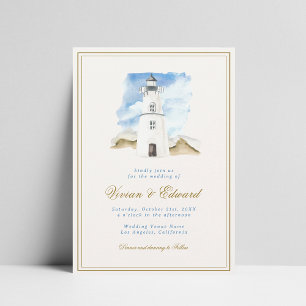 Invitation Mariage côtier nautique du phare d'aquarelle