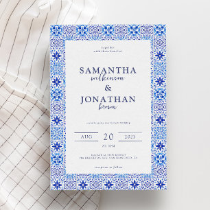 Invitation Mariage côtier portugais moderne en mosaïque