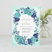 Invitation Mariage côtier radieux bleu sarcelle (Debout devant)