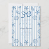 Invitation Mariage côtier rayé bleu coquillage (Devant)