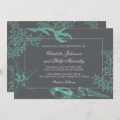 Invitation Mariage côtier vert et gris (Devant / Derrière)