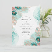 Invitation Mariage Côtiers Éthérés Cuivre Sarcelle (Debout devant)