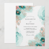 Invitation Mariage Côtiers Éthérés Cuivre Sarcelle (Devant / Derrière)