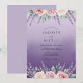 Invitation Mariage Cottagecore Améthyste Wisteria (Devant / Derrière)