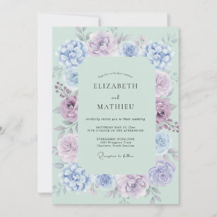 Invitation Mariage Cottagecore Celadon Pervenche Pivoine