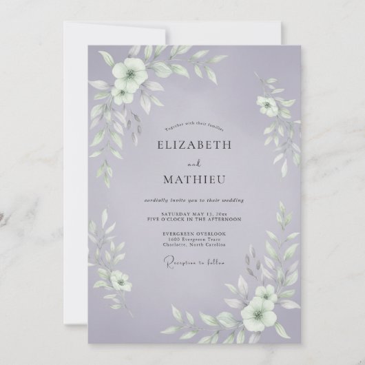 Invitation Mariage Cottagecore Feuillage Pervenche (Devant)