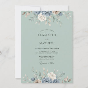 Invitation Mariage Cottagecore Pivoine Aqua Poussiéreuse
