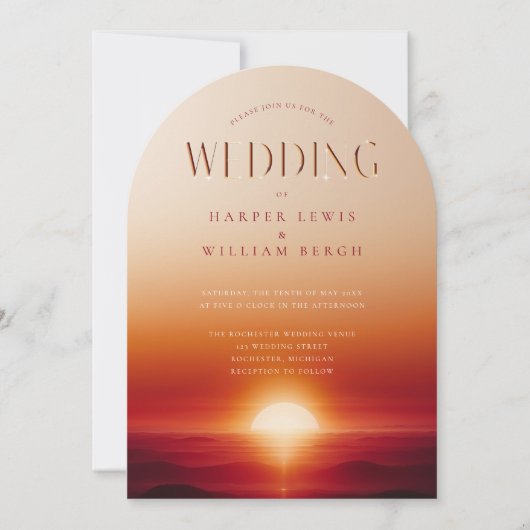 Invitation Mariage couché de soleil rouge (Devant)